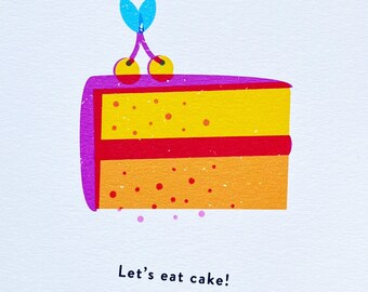 Let's Eat Cake Birthday Card -  Risograph-Inspired Greeting Car