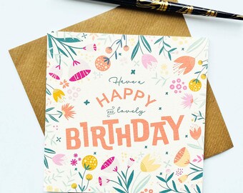 Floral Happy Birthday Card: Hand-Drawn Art