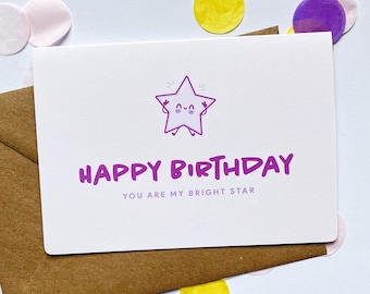 Cute Star Birthday Card Happy Birthday, 1st Birthday Card for Girl, Luxury Pink Birthday Card for Girl, Kawaii Birthday Card
