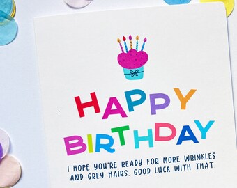 Funny Birthday Card for Her with Colourful Typography