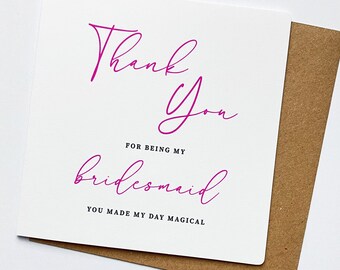 Minimalist Bridesmaid Thank You Card: Pink Typography