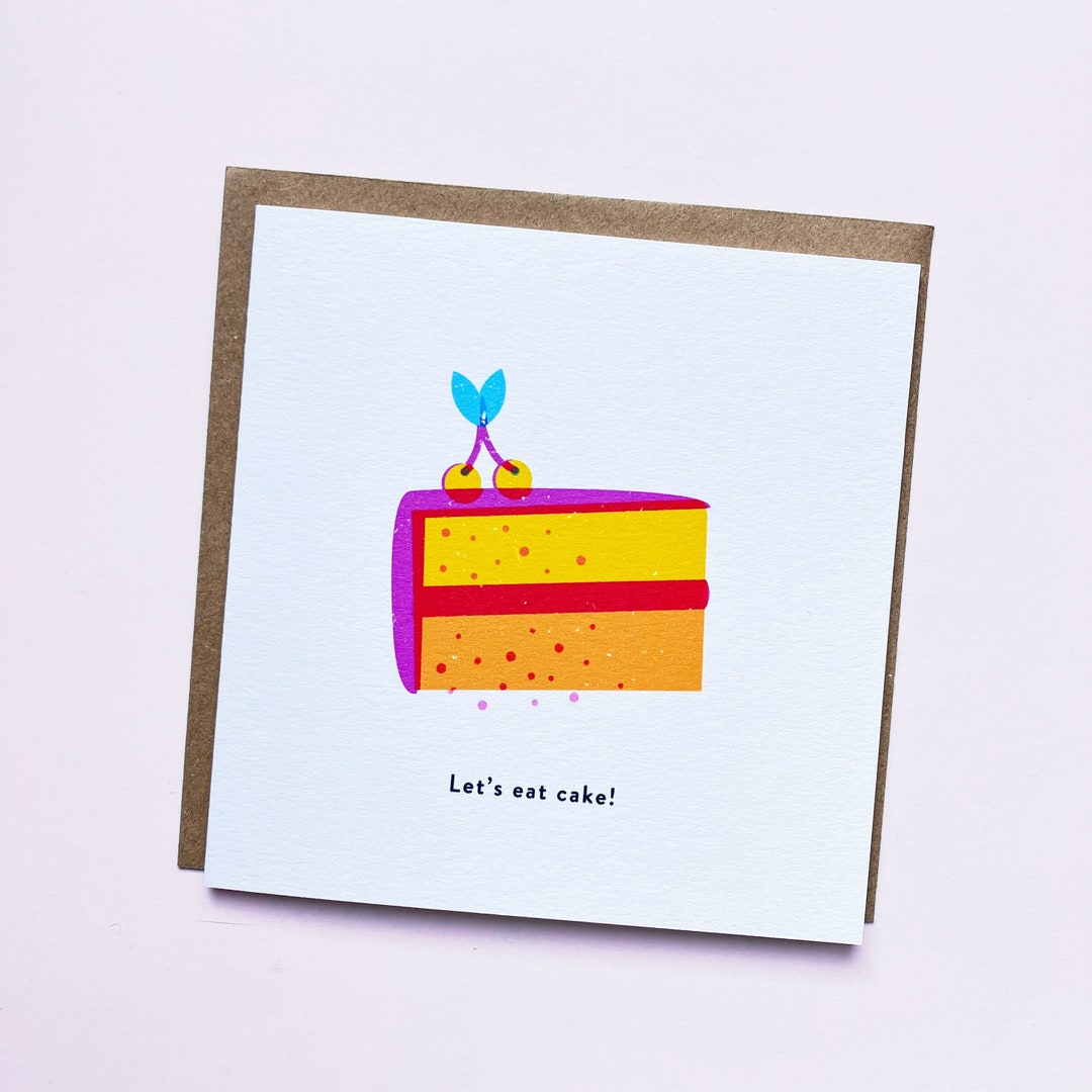 Let's Eat Cake Birthday Card Risographinspired Birthday Etsy