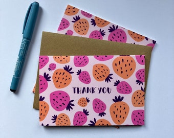 Thank You Card - Hand-Drawn Strawberries - A6 Art Greeting Card