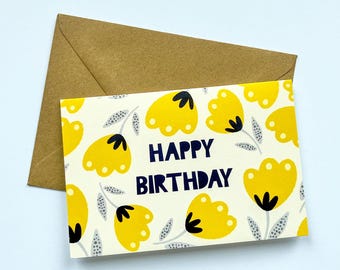 Floral Birthday Card for Her: Quirky Yellow Flowers