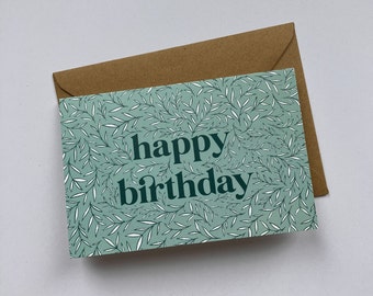 Happy Birthday Card - Hand-Drawn Foliage - A6 Art Greeting Card