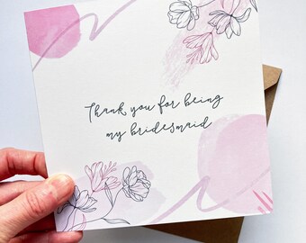 Bridesmaid Thank You Card: Pastel Pink Florals, Minimalist Design