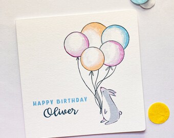 Personalised Rabbit Birthday Card - Hand-drawn Eco-Friendly Greeting Card