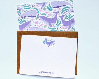 Personalised Note Cards - Ocean Whales - Luxury Handmade Stationery