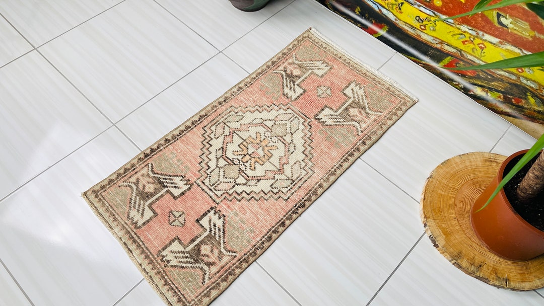 Small Knotted Turkish Rug, Pink Small Rug, 1'6x3'3 Small Vintage ...