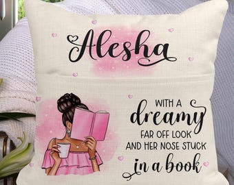 With Her Nose Stuck In A Book Pocket Pillow Cushion Digital Sublimation Design - INSTANT DOWNLOAD