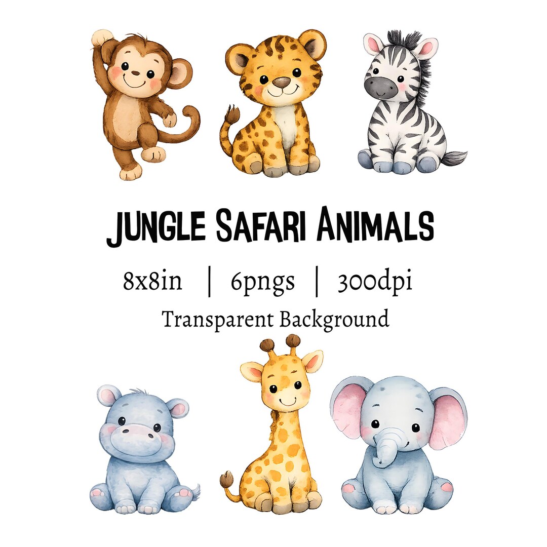 Jungle Safari Animals Clipart, PNG Sublimation (digital Download) - Etsy