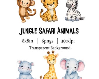 Jungle Safari Animals Clipart, PNG Sublimation (Digital Download)