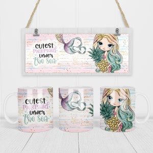 Sirena bajo el mar 11oz 15oz taza Diseño de sublimación digital - DESCARGA INSTANTE