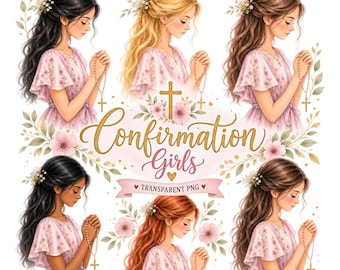 Religious Confirmation Girls Clipart, PNG Sublimation (Digital Download)