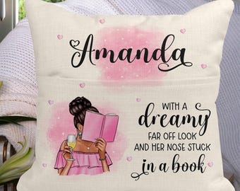 With Her Nose Stuck In A Book Pocket Pillow Cushion Digital Sublimation Design - INSTANT DOWNLOAD