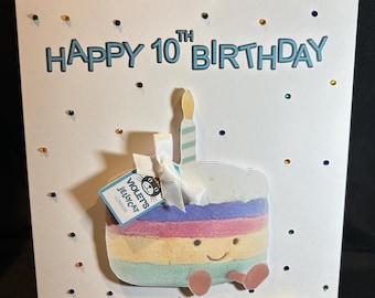 Jellycat Personalized  Rainbow Cake Birthday Card: 3D Diamanté Option