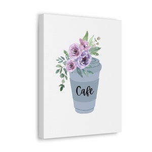 カフェグレーコーヒーカップ水彩キャンバスアート - すぐに掛けられます