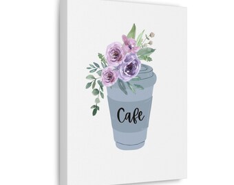 Cafe Gray Coffee Cup Watercolor Canvas Art - Ready to hang