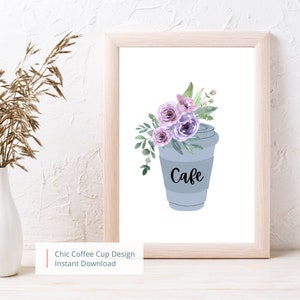 Cafe Art Print Gray Cofffee Cup | Printable Wall Art | Digital Download