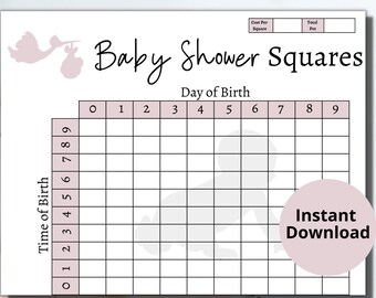 Printable Coed Baby Shower Squares Games/Baby Predictions/Girl Baby Shower Party Game Ideas/Pink Themed Baby Shower Games/Games for Adults
