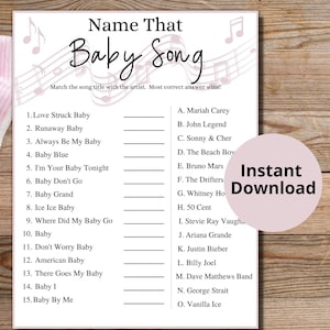 Name That Song Baby Shower Games/Baby Shower Trivia Games/Name That Tune Baby Shower Game/Girl Baby Shower Game/Fun Baby Shower Games/Pink