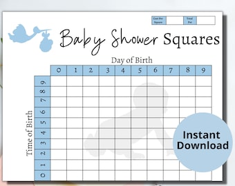 Printable Baby Shower Squares Games/Baby Predictions/Boy Baby Shower Party Games Ideas/Blue Themed Baby Shower Games/Games for Adults