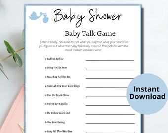Baby Shower Printable Games/Mad Gab/Baby Talk/Blue Baby Shower Games/Boy Baby Shower Games/Baby Shower Word Games/Fun Baby Shower Games