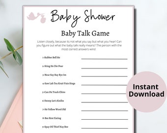 Baby Shower Printable Games/Mad Gab/Baby Talk/Pink Baby Shower Games/Girl Baby Shower Games/Baby Shower Word Games/Fun Baby Shower Games