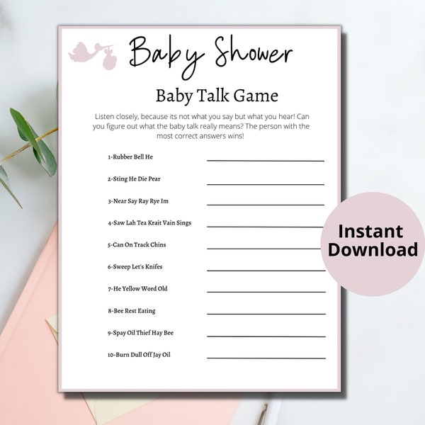 Baby Shower Printable Games/Mad Gab/Baby Talk/Pink Baby Shower Games/Girl Baby Shower Games/Baby Shower Word Games/Fun Baby Shower Games