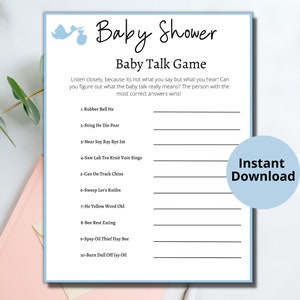 Baby Shower Printable Games/Mad Gab/Baby Talk/Blue Baby Shower Games/Boy Baby Shower Games/Baby Shower Word Games/Fun Baby Shower Games