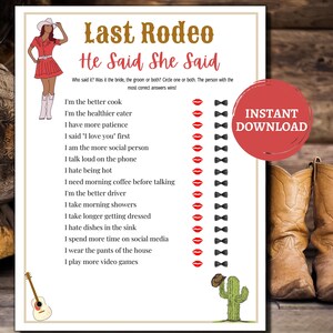Last Rodeo Bachelorette Party Games Printable/He Said She Said/Printable Bachelorette Party Games/Fun Bachelorette Party Games/Bride To Be