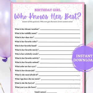 Teen Birthday Party Games/Who Knows The Birthday Girl Best/Girls Slumber Party Game/Girls Birthday Party Game/Sweet 16 Party Game/Pink Party