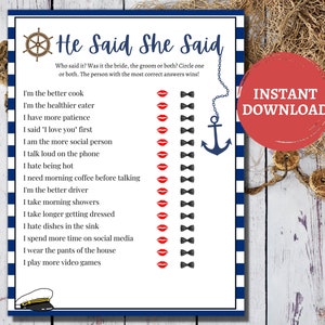 Last Sail Bachelorette Party Games Printable/He Said She Said/Printable Bachelorette Party Games/Fun Bachelorette Party Game/Hen Party Games