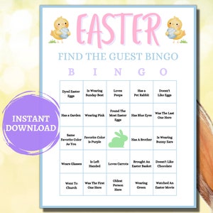 Easter Bingo/Easter Find The Guest Bingo/Printable Easter Games/Fun Easter Games for Kids and Adults/Easter Activities/Spring Time Games