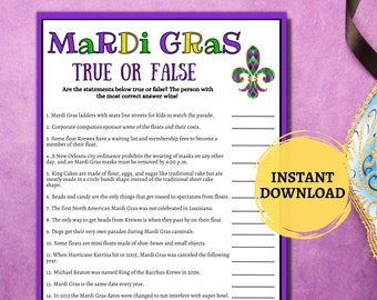 Mardi Gras True Or False Trivia Game/Mardi Gras Printable Party Game/Fat Tuesday Fact or Fiction Game Printable/New Orleans Parade Games