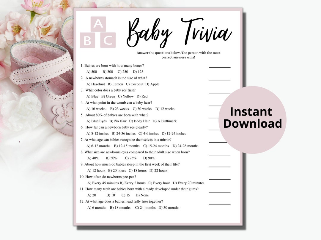 Baby Shower Trivia/baby Shower Games/baby Trivia/trivia Games/printable ...