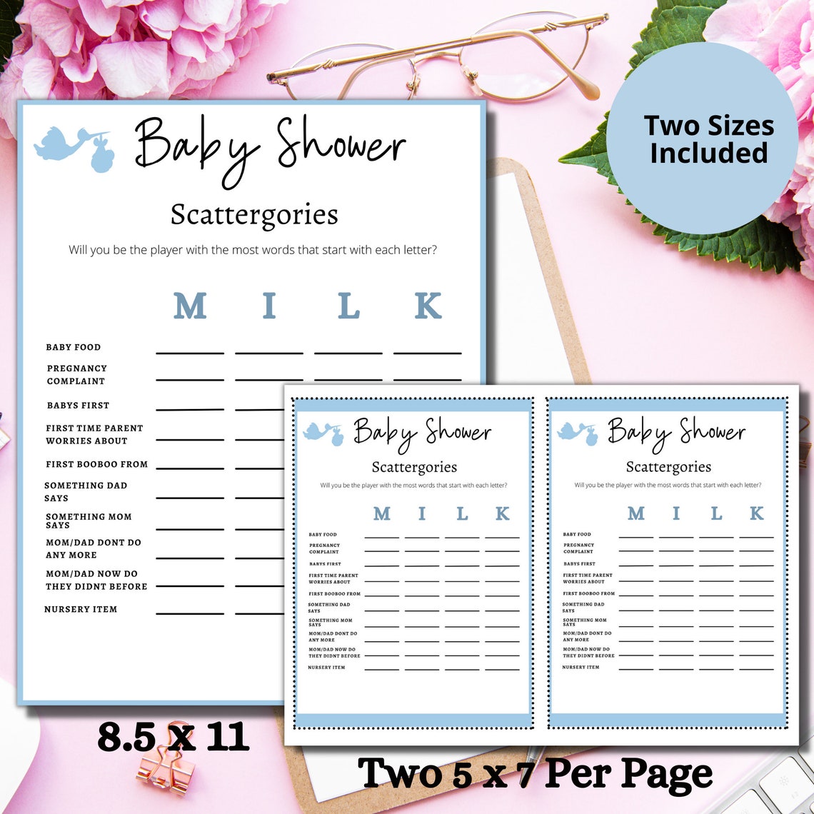 Baby Shower Scattergories Printable Games/blue Baby Shower - Etsy