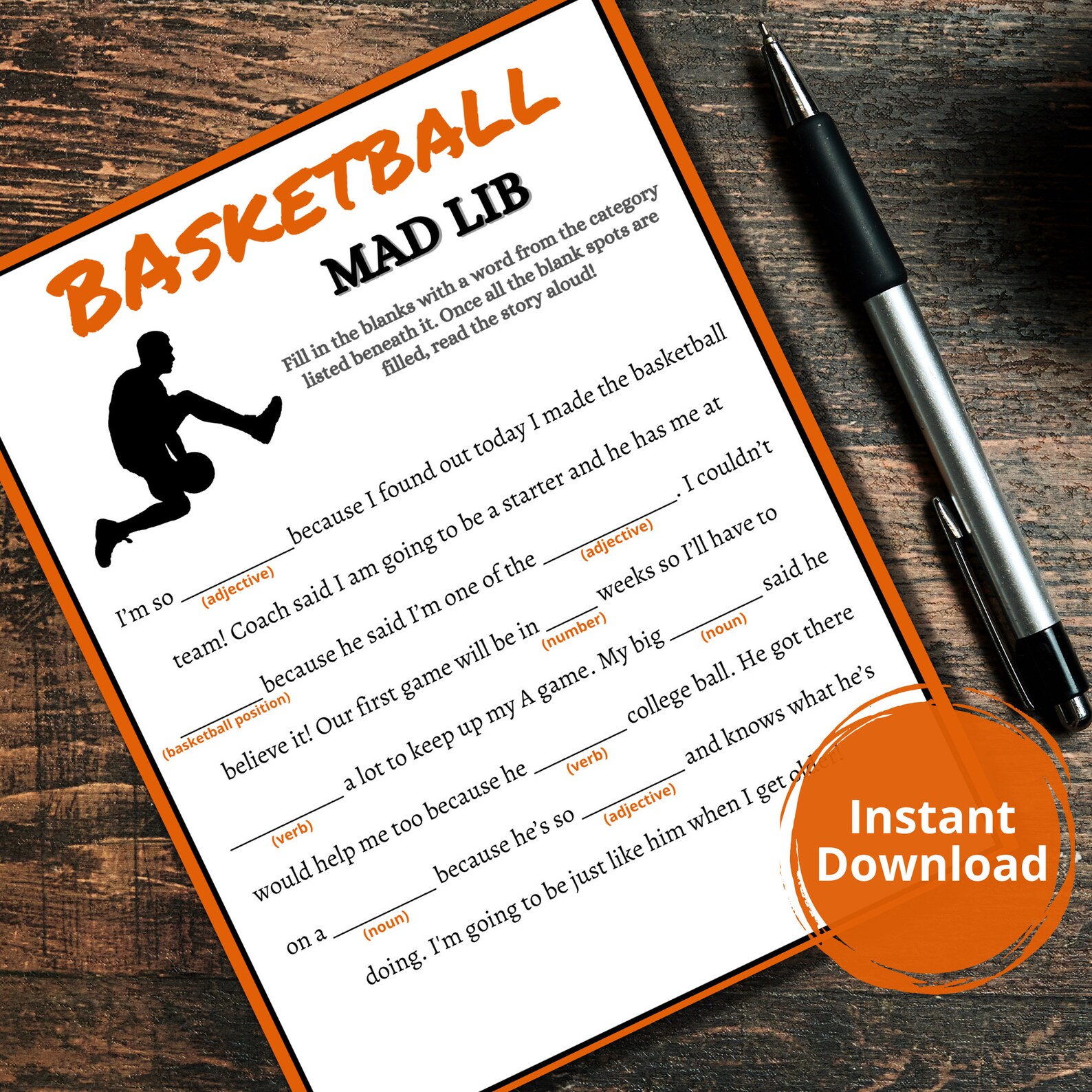 Basketball Game Printable Mad Lib/printable Basketball Party Games ...