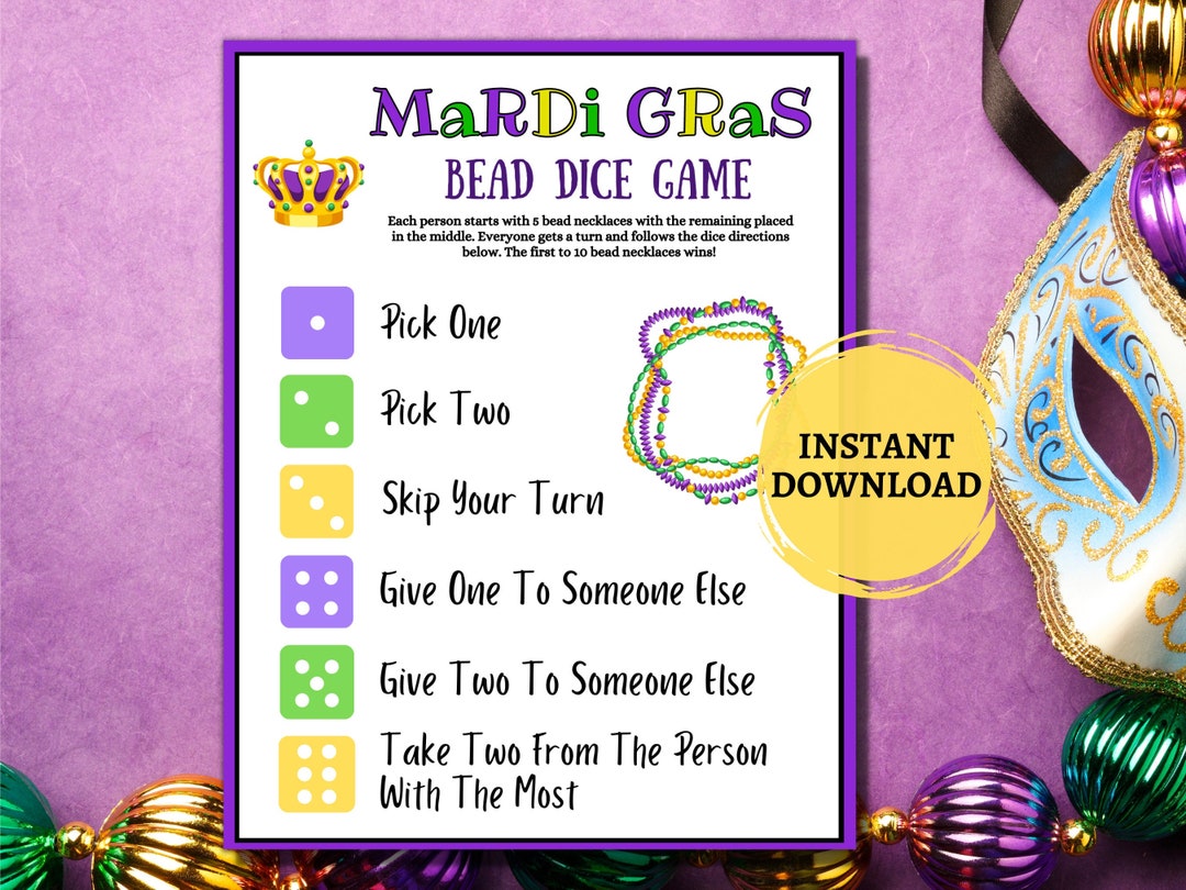 Mardi Gras Bead Dice Game/mardi Gras Printable Party Game/fat