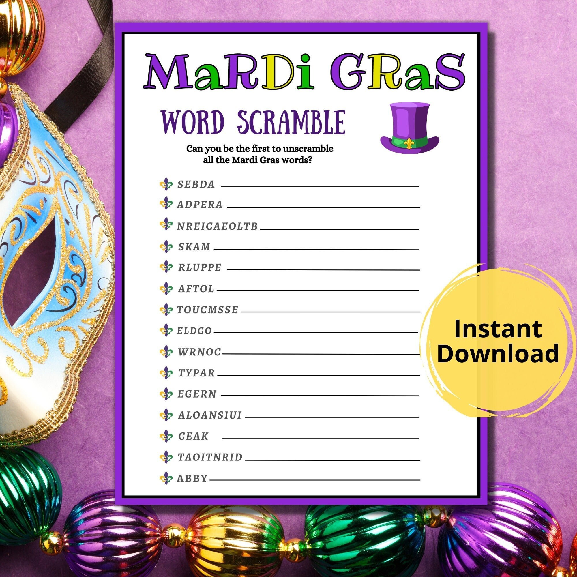 mardi gras word jumble