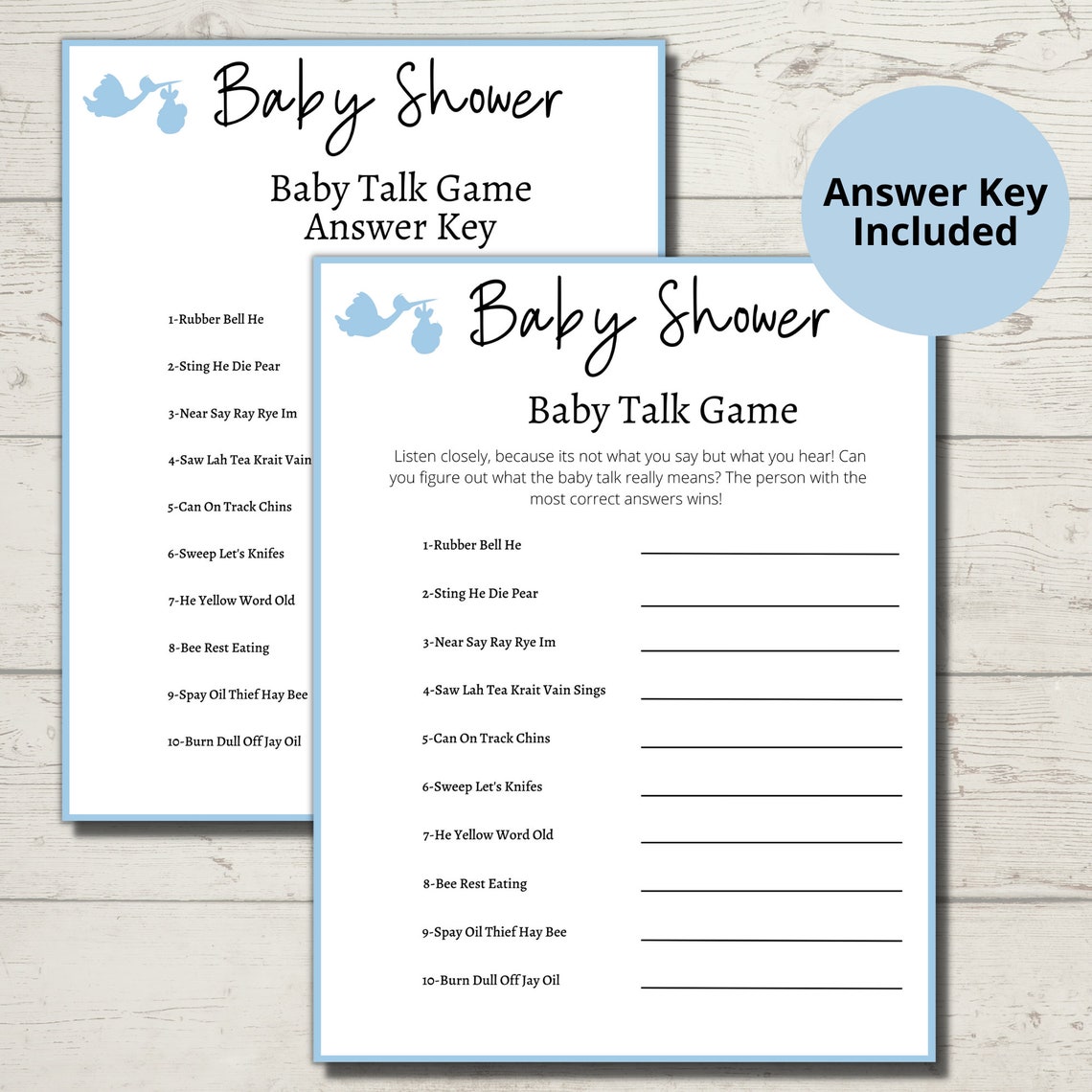 Baby Shower Printable Games/mad Gab/baby Talk/blue Baby Shower Games ...