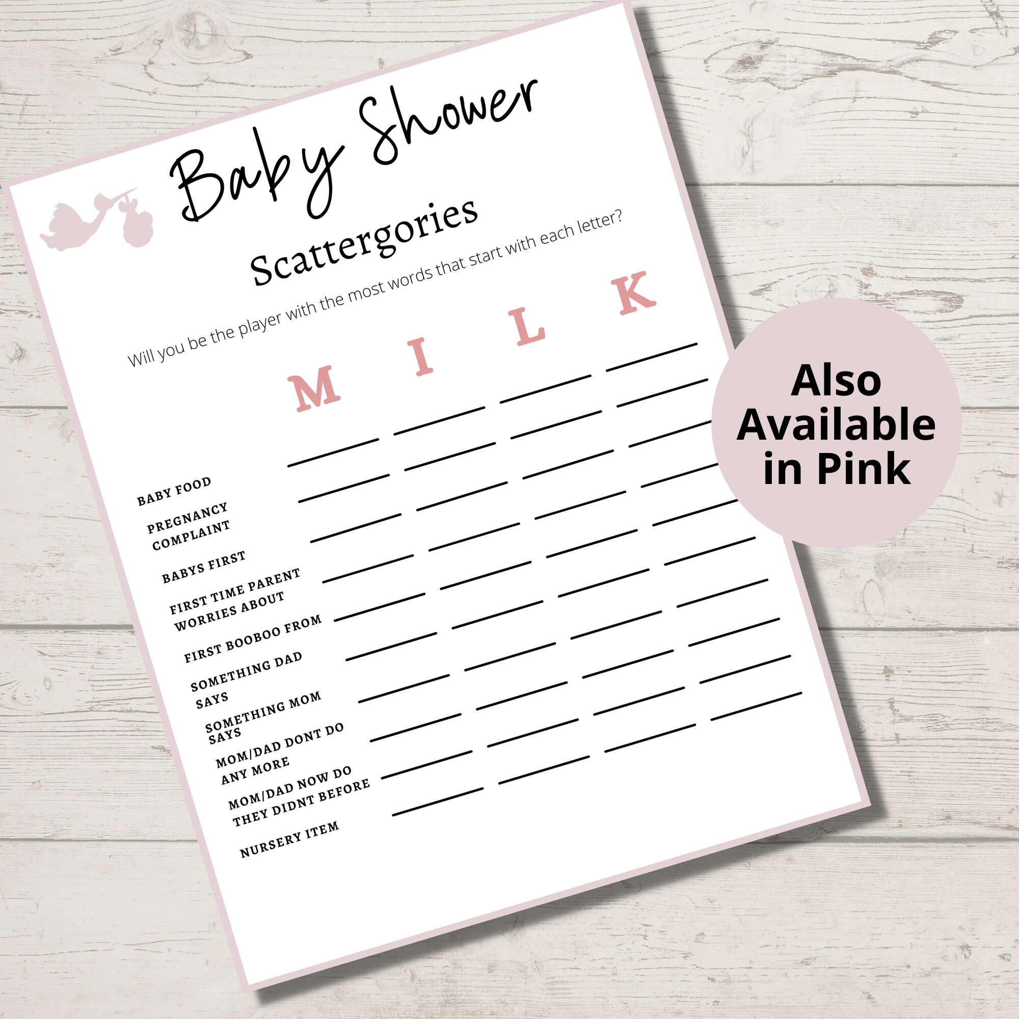Baby Shower Scattergories Printable Games/blue Baby Shower - Etsy
