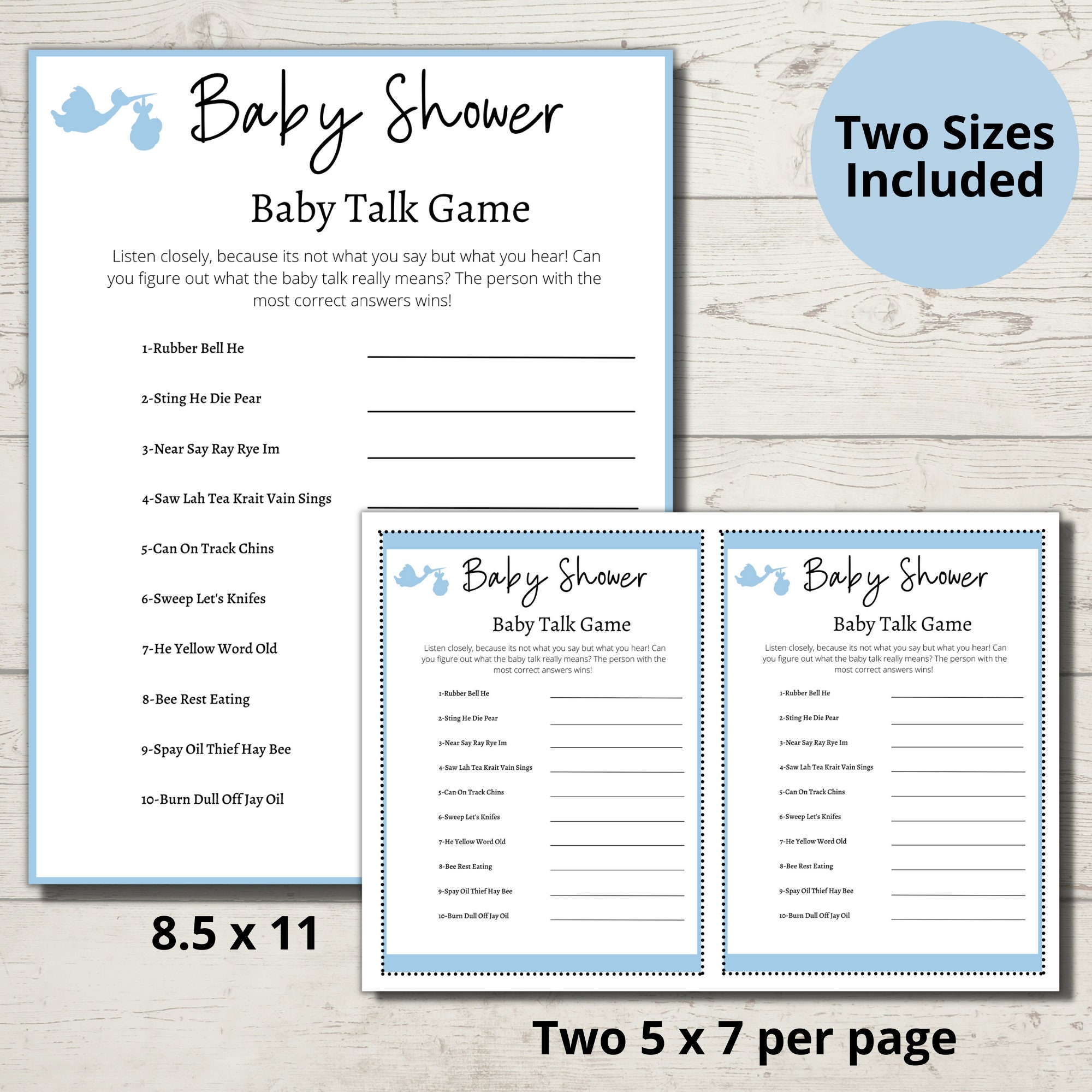 Baby Shower Printable Games/mad Gab/baby Talk/blue Baby Shower Games ...