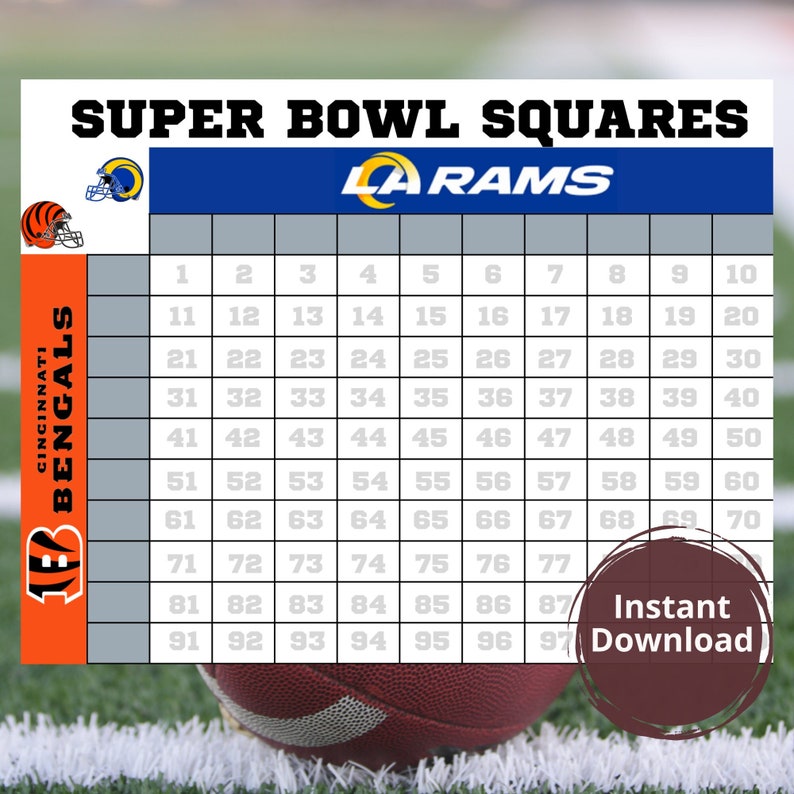 Numbered Super Bowl Squares Printable/ Super Bowl 56 Pool Etsy