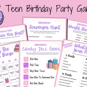 Birthday Party Games Bundle/Girls Birthday Printable Games/Slumber Party Games/Birthday Games For Girls/Sweet 16 Games Bundle/Pink/Teen