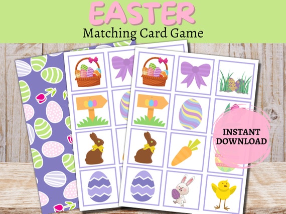 easter matching card game printable memory games for etsy