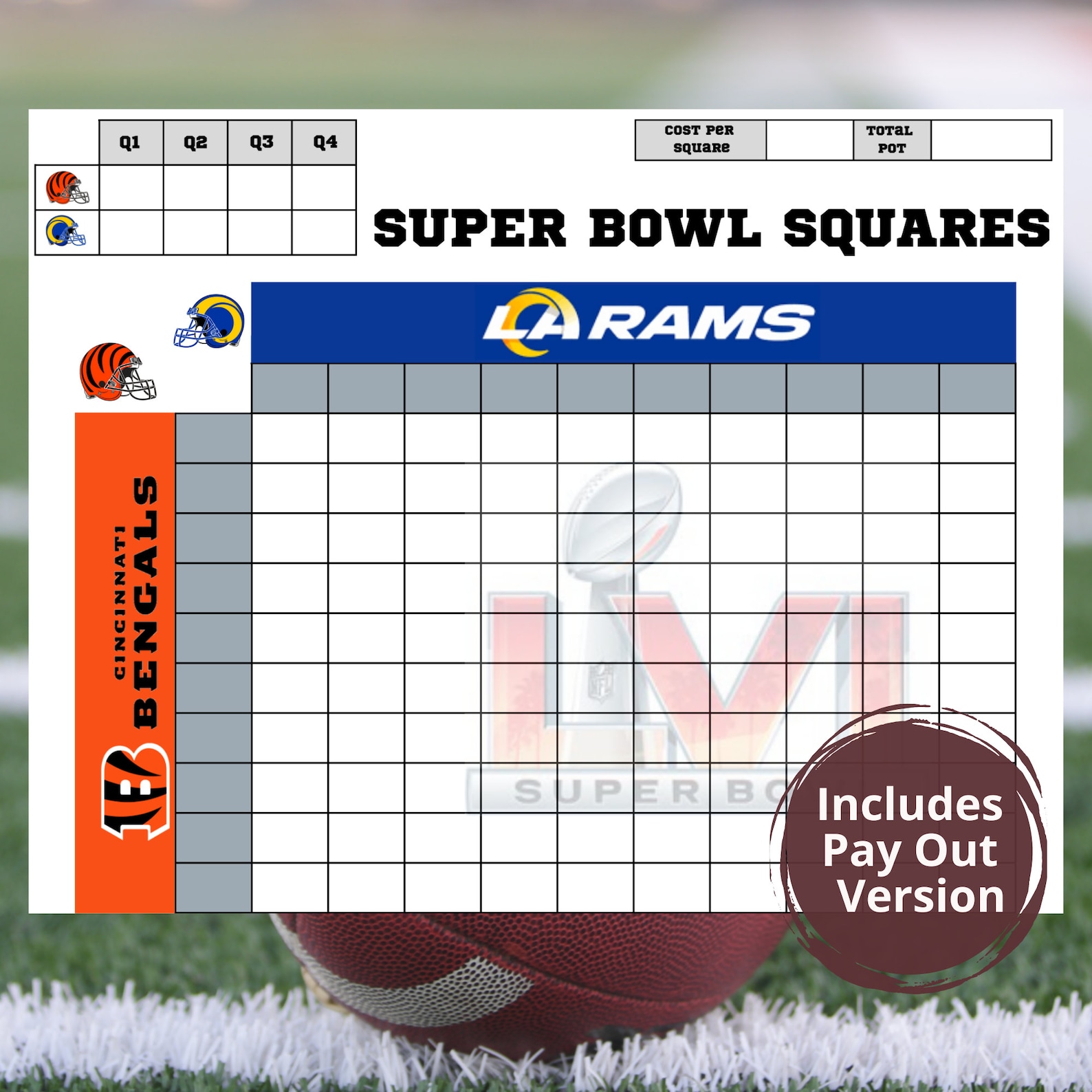 Printable Super Bowl Squares 2022 Free