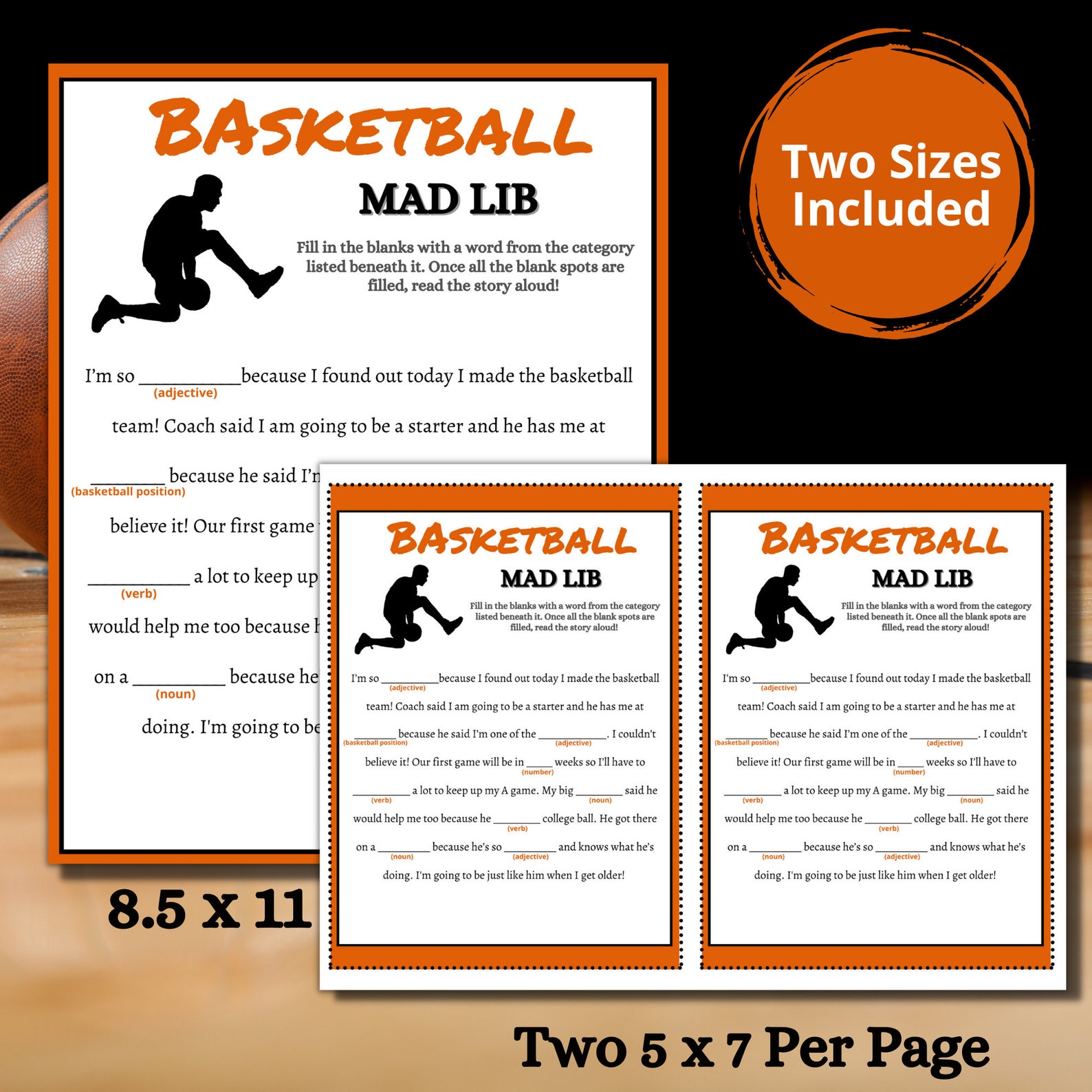 Basketball Game Printable Mad Lib/printable Basketball Party Games ...