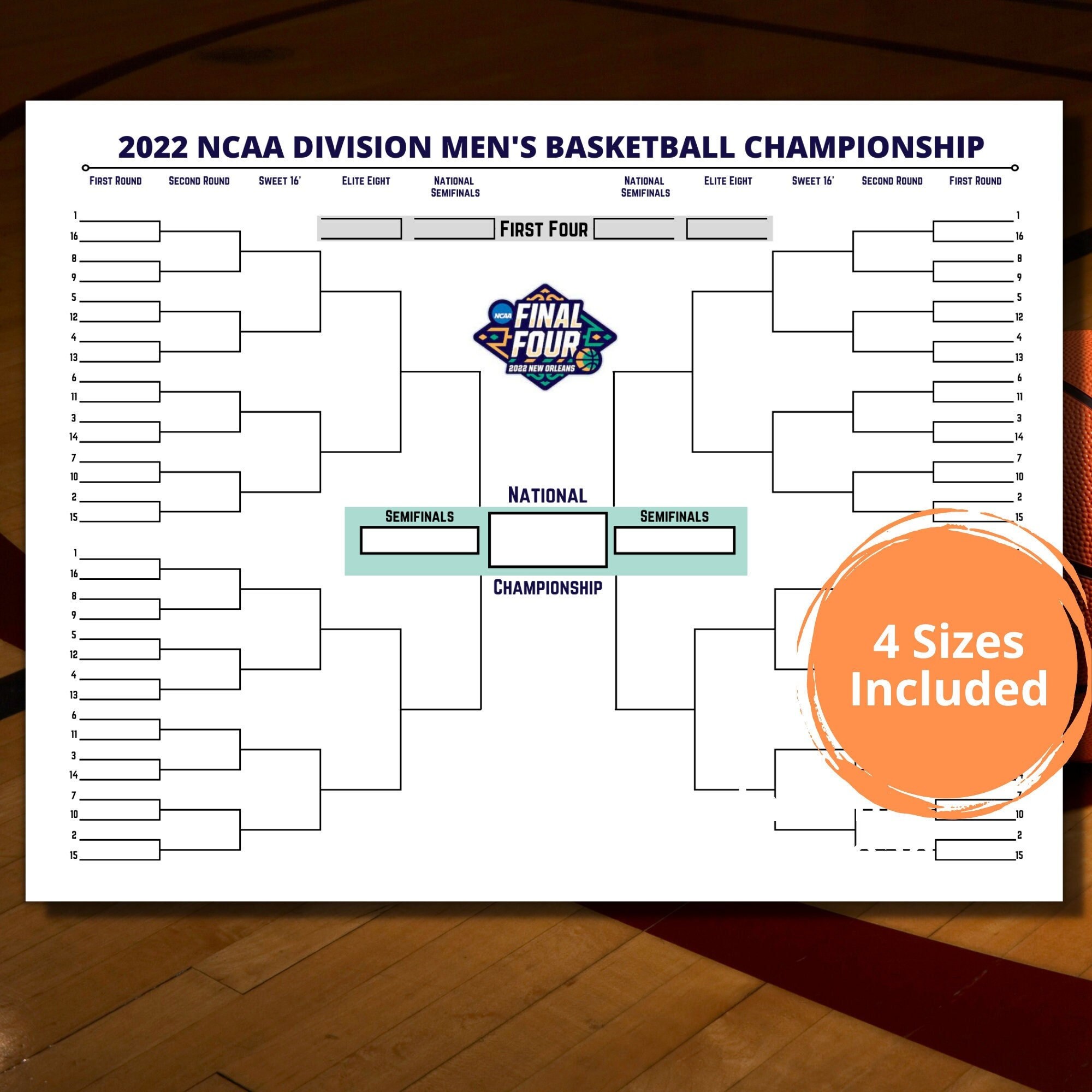 NCAA Bracket Printable/2022 March Madness Men's Tournament - Etsy
