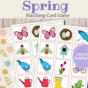 Juego de cartas a juego de primavera/Juego de cartas de memoria de primavera/Juegos de memoria imprimibles para niños/Juegos divertidos de primavera para niños/Juegos de aula/Niños y adultos